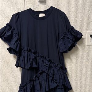 Cinq à Sept Midnight Blue Ruffle Blouse